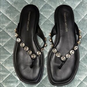 Good condition Tamara Mellon Flat leather Sandal crystal read  all  L